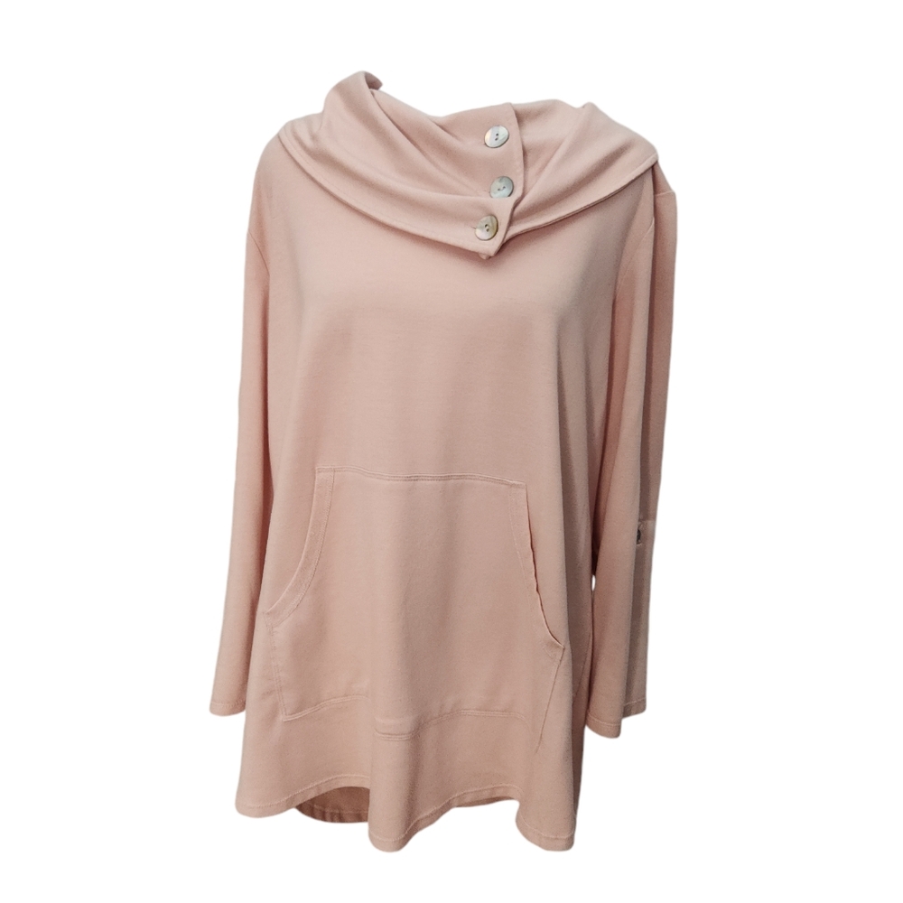 Ali Miles Pretty‎ Pink Sweatshirt with Roll Up Sleeves and Button Detailing  1X